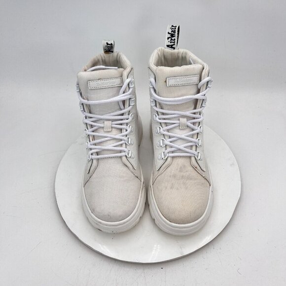 Dr Martens Combs W Women Size 8 White Nylon Leather Ankle Chunky Combat Boot - Picture 3 of 12